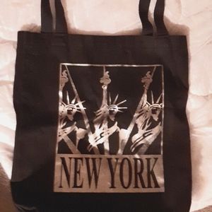 NEW YORK TOTE BAG, MS LIBERTY, BLACK, SILVER